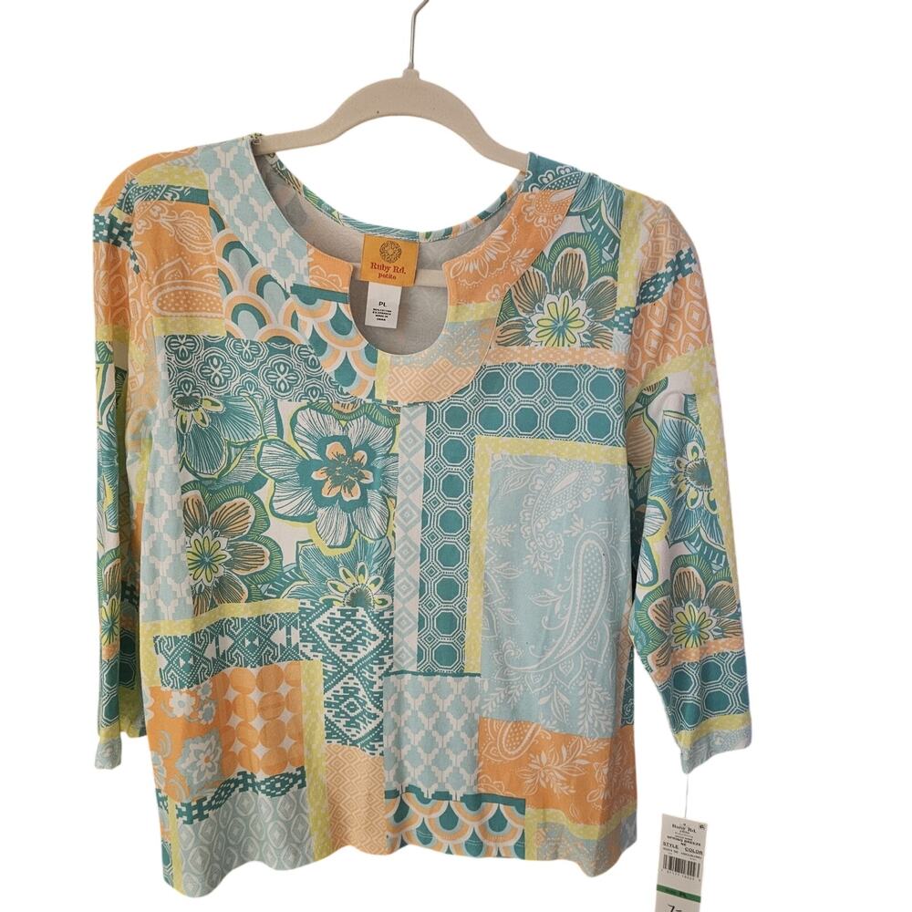 Ruby Rd Womens Pastel Coquette Coastal Shirt MSRP $50 NWT SIZE PL
